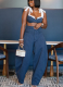 Sexy Patchwork Shoulder Strap Off-Cuff Wide-Leg Pants Set