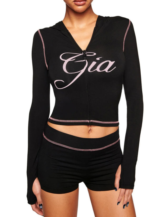 Fashionable Printed Hooded Thumb Buckle Long-Sleeved Top and Shorts Set