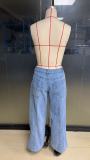 Retro Patchwork Loose Wide-Leg Straight-Leg Jeans