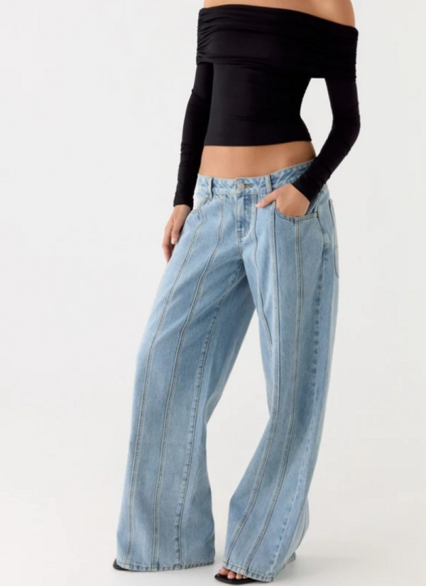 Retro Patchwork Loose Wide-Leg Straight-Leg Jeans