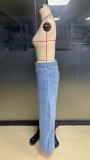 Retro Patchwork Loose Wide-Leg Straight-Leg Jeans