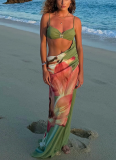 Sexy Crop Top Strapless Spaghetti Strap Floral Print Dress