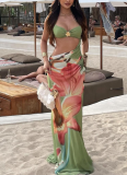 Sexy Crop Top Strapless Spaghetti Strap Floral Print Dress