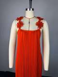 2026 New Style Solid Color Sweet and Fresh Spaghetti Strap Backless Pleated Dress