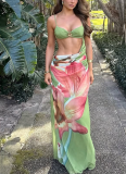 Sexy Crop Top Strapless Spaghetti Strap Floral Print Dress