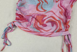 2026 Fashionable Vacation Travel Style Printed Asymmetrical Neck Top Bikini Skirt Three-Piece Set