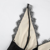 Sexy V-neck Lace-trimmed Satin Slim Fit Dress