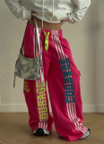 Fashionable High-Waisted Loose-Fitting Sporty Casual Wide-Leg Pants