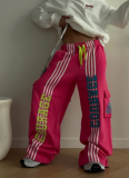 Fashionable High-Waisted Loose-Fitting Sporty Casual Wide-Leg Pants