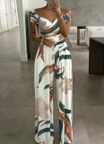 Fashionable and Elegant Printed Off-Shoulder Wide-Leg Jumpsuit