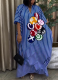 New Casual Blue and White Striped Long Dress