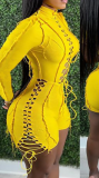 Sexy Solid Color Patchwork Drawstring Long-Sleeved Jumpsuit Shorts