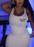 Sexy Letter Print Slim Fit Vest Dress