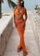 Fashionable and Sexy Shell Cable Knit Top and Hollow-out Beach Skirt Set