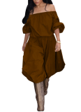 Fashionable Solid Color Off-Shoulder Long-Sleeve Lantern Pants Casual Suit