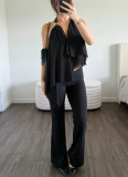 Sexy Mesh Patchwork Irregular Solid Color Halter Neck Top/Vest