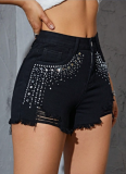 Fashion High-Waisted Beaded Denim Shorts