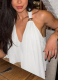 Sexy Mesh Patchwork Irregular Solid Color Halter Neck Top/Vest