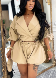 2026 Casual and Versatile Collared Short Top Jacket and Shorts Set
