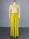 Fashion Set Crew-Neck Heart-Print Short-Sleeve Top & Wide-Leg Pants