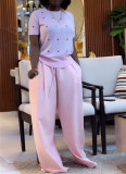 Fashion Set Crew-Neck Heart-Print Short-Sleeve Top & Wide-Leg Pants