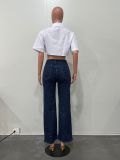 Fashionable High-Waisted Straight-Leg Jeans With Full Rhinestone Finish