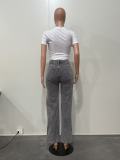 Fashionable High-Waisted Straight-Leg Jeans With Full Rhinestone Finish