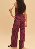 Sexy Slim-Fit Striped Color-Block Bandeau Top & Elastic-Waist Trousers Set