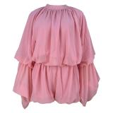 Solid-Color Crewneck Long-Sleeve Top & High-Waisted Shorts Casual Two-Piece Set