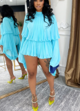 Solid-Color Crewneck Long-Sleeve Top & High-Waisted Shorts Casual Two-Piece Set