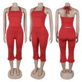 Fashion Backless Halter Neck Tank Top Set