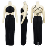 Sexy Pleated Tie-Waist Evening Gown With Back Slit Dress