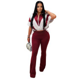 Casual Elastic Waist-cinching Color Block Two-Piece Sports Set