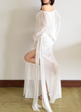 Sexy Mesh Solid Color Off-Shoulder Sheer Long-Sleeve Dress