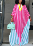 Fashionable V-neck Striped Loose Long Dress