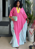 Fashionable V-neck Striped Loose Long Dress