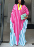 Fashionable V-neck Striped Loose Long Dress