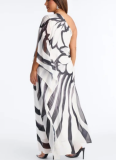 Fashionable Chiffon Printed One-Shoulder Bell Sleeve Dress
