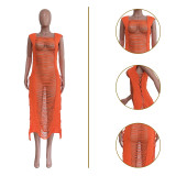 Solid Color Casual Knitted Tassel Tie-up Hollow-out Beach Dress