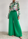 Fashionable Casual Printed Shirt and Elegant Wide-Leg Pants Suit