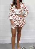 Casual Printed Suit Long-Sleeve Shorts Set
