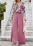 Fashionable Casual Printed Shirt and Elegant Wide-Leg Pants Suit