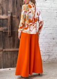 Fashionable Casual Printed Shirt and Elegant Wide-Leg Pants Suit