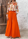 Fashionable Casual Printed Shirt and Elegant Wide-Leg Pants Suit
