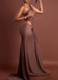 Sexy Solid Color Pleated Sleeveless One-Shoulder Slim Fit Bodycon Dress