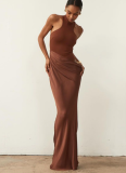 New Round Neck Sleeveless Slim Fit Patchwork Hollow-Out Long Dress