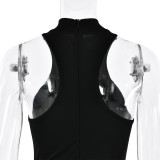 New Round Neck Sleeveless Slim Fit Patchwork Hollow-Out Long Dress