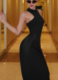 New Round Neck Sleeveless Slim Fit Patchwork Hollow-Out Long Dress
