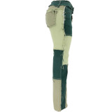 Summer Mixed Color Patchwork High-Waisted Slim Fit Straight Leg Jeans