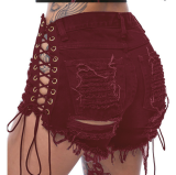 Sexy Ripped Denim Shorts With Eyelet and Bandage on the Side